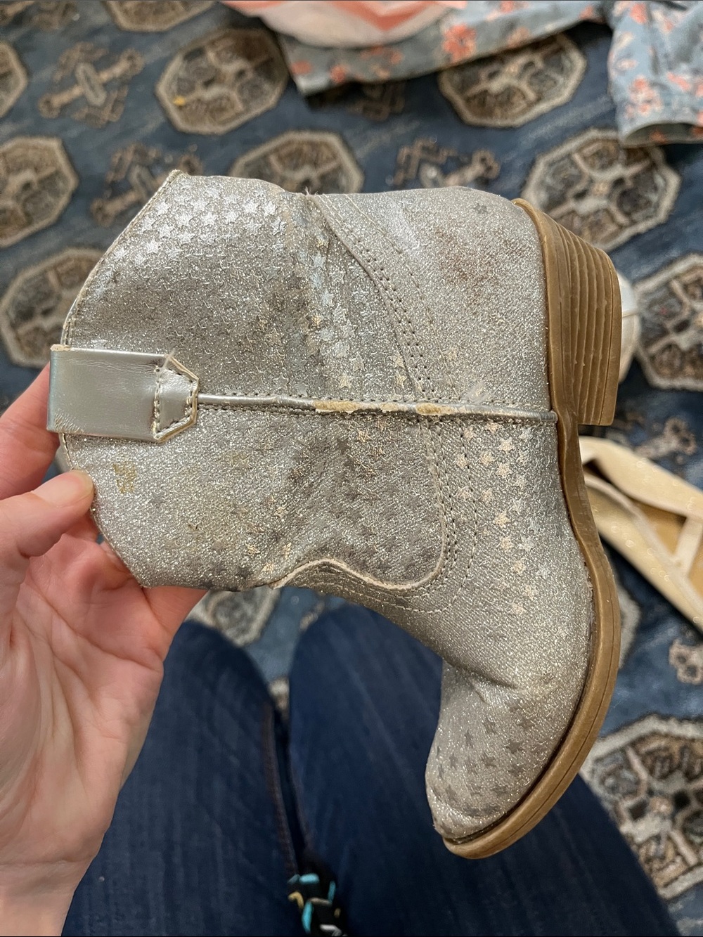 Silver Glitter Western Ankle Booties - Sparkle Cowboy Style - Picture 5 of 6